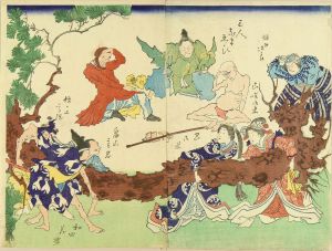 UNSIGNED/A caricature, illustrating figures pulling a pine tree while a foreigner laughing at, diptychのサムネール