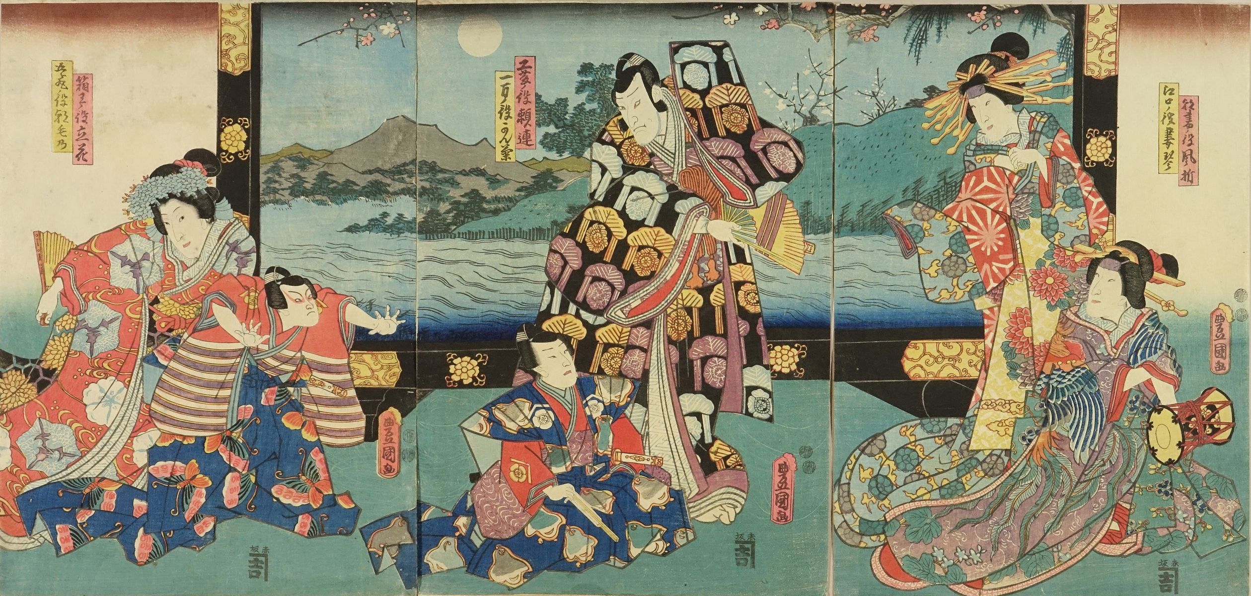 TOYOKUNI III A scene of the kabuki performance, Soga monogatari (teh Tale  of Soga Brothers), triptych | Japanese Ukiyo-e Prints | Hara Shobo