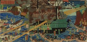 YOSHITORA/Parody of the battle of Shimonoseki or British invasion, illustrated as Mongolian invasion, triptychのサムネール