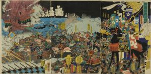 YOSHITORA/Kato Kiyomasa defeats Korean fleet, a parody of the battle of Shimonoseki between Satsuma Domain and Britain, triptychのサムネール
