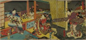 KUNITERU/Mitsuuji and beauties in na interior, titled */Hana/* (Flower), from */Setsugekka no uchi/* (Snow, Moon, and flower), triptychのサムネール
