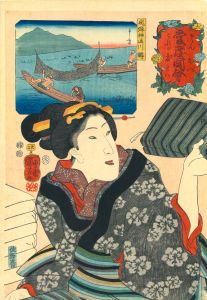 KUNIYOSHI/*/Kore ga kitai/* (Wish to wear this fabric), Trout fishing of Jintsu River, Hida Province, from */Sankai medetai zue/* (Celebrated products of mountains and sea)のサムネール
