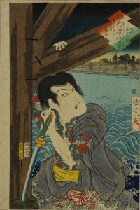 KUNICHIKA/Portrait of the actor Ichikawa Kodanji in the role of Oniazami Seishichi, subtitled */Eitaibashi no yusho/* (Evening glow at Eitai Bridge), from */Mitate shiranami hakkei (Parody of eight bandit performances of kabuki)のサムネール