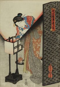 KUNISADA/Beauty looking into a lantern, from */Tsuki no kage shinobiau yoru/* (Secret meetings by moonlight)のサムネール