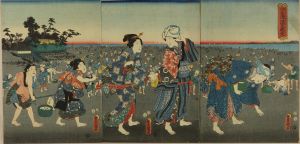 TOYOKUNI III/Beauties at clam digging in the third month, triptychのサムネール