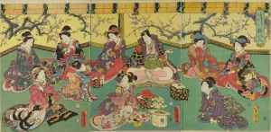 TOYOKUNI III/Mitsuuji surrounded by eight beauties, triptychのサムネール