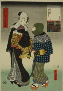 TOYOKUNI III/Okawa Bridge/* (Azuma Bridge), from */Edo meisho hyakunin bijo/* (One-hundred famous places and beauties of Edo)のサムネール