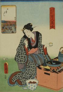 TOYOKUNI III/Nihonbashi, from */Edo meisho hyakunin bijo/* (One-hundred famous places and beauties of Edo)のサムネール