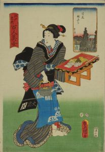 TOYOKUNI III/Ryusenji Temple, Meguro, from */Edo meisho hyakunin bijo/* (One-hundred famous places and beauties of Edo)のサムネール