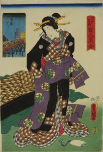 TOYOKUNI III/Ryogoku Bridge, from */Edo meisho hyakunin bijo/* (One-hundred famous places and beauties of Edo)のサムネール