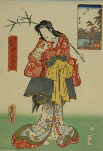 TOYOKUNI III/Kagami Pond, from */Edo meisho hyakunin bijo/* (One-hundred famous places and beauties of Edo)のサムネール