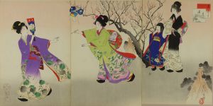 SHUNTEI/*/Oihago/* (Battledore), first month, from */Bijin junikagetsu/* (Beauties in twelve months), triptychのサムネール