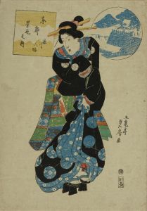 SADAHIDE/Standing beauty, with a veiw of Fukagawa Hachiman Shrine, from Toto keshiki hakkei (Eight views of teh eastern capital)のサムネール