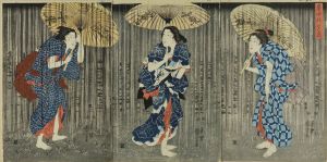 KUNIYOSHI/*/Shochu no yudachi/* (Summer evening shower), triptychのサムネール