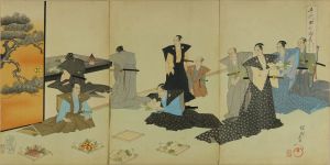 CHIKANOBU/Rokugatsu jurokunichi kajo no zu (Kajo ceremony on June 13th), from Chiyoda no on'omote (Outer palace of Edo Castle), triptychのサムネール