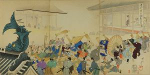 CHIKANOBU/Public Noh performance in the Castle, from Chiyoda no on'omote (Outer palace of Edo Castle), triptychのサムネール