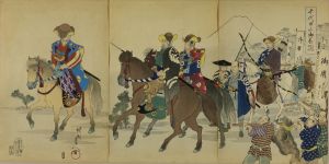 CHIKANOBU/Koganehara makigari hikiage no zu (Leaving hunting ground at Koganehara), from Chiyoda no on'omote (Outer palace of Edo Castle), triptychのサムネール