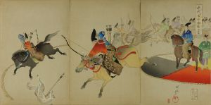 CHIKANOBU/Inuoumono (Dog chasing), from Chiyoda no on'omote (Outer palace of Edo Castle), triptychのサムネール