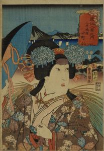TOYOKUNI III/Portrait of the actor Iwai Hanshiro VI in the role of Komachi, subtitled Mii bansho (Eveninbbell at Mii Temple), from Omi hakkei no uchi (Eight views of Lake BIwa)のサムネール