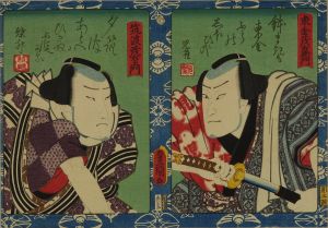 TOYOKUNI III/Portrait of  actor Nakamura Fukusuke in the role of Togane Shigeuemon, and Ichikawa Ichizoo III in the role of Tsukuba Shigeuemonのサムネール