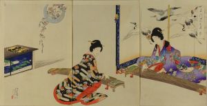CHIKANOBU/Playing koto, from Chiyoda no o-oku (Inner palace of Edo Castle), triptychのサムネール