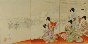CHIKANOBU/Kagamimochi hiki (Pulling New Year's rice cake on a float), from Chiyoda no o-oku (Inner palace of Edo Castle), triptychのサムネール
