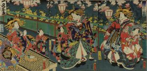 KUNISADA II/KOmei sanbukutui (Three-panel picture of famous beauties of Yoshiwara), triptychのサムネール