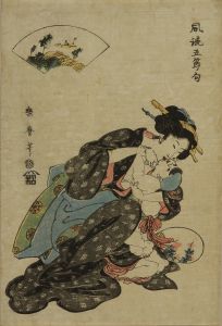 RAKUMARU/BEauty holding a child, fan-shaped reserve with view of Tanabata, from FUryu gosekku (Elegant five festivals)のサムネール