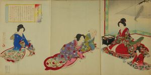 KUNICHIKA/Wife of the fourth shogun, Tokugawa Ietsuna, from Aoigusa matsu no urazono (Back garden of Tokugawa Shogun), triptychのサムネール
