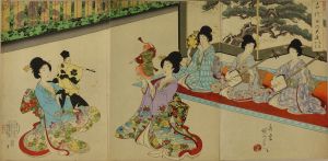 CHIKANOBU/Saruwaka kyogen performance, from Chiyoda no o-oku (Inner palace of Edo Castle), triptychのサムネール