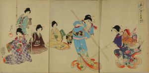CHIKANOBU/Naginata keiko (Practice for lance), from Chiyoda no o-oku (Inner palace of Edo Castle), triptychのサムネール