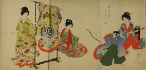 CHIKANOBU/Untitled, child playing archery, from Tokugawa jidai kifujin no zu (Noble ladies of Tokugawa era), triptychのサムネール