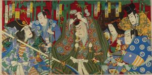 KUNICHIKA/Scene of a kabuki performance, triptychのサムネール